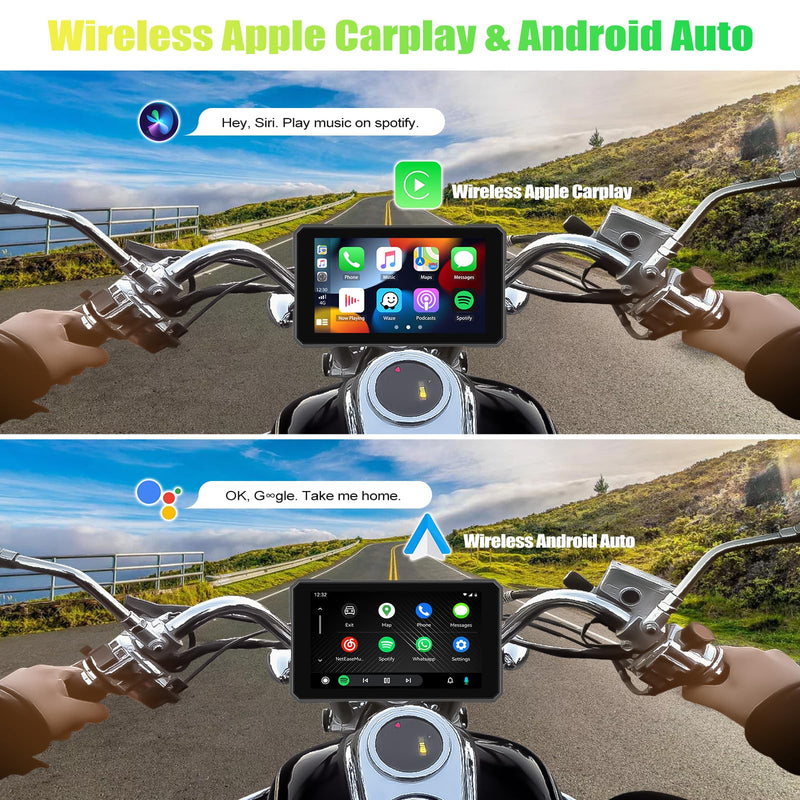 CAMECHO 5 Inch Motorcycle CarPlay GPS Navigation System with Wireless CarPlay Android Auto, IP67 Waterproof Touch Screen Car Play Moto with Bluetooth, Siri, Google Assistant, Bracket 5-Inch