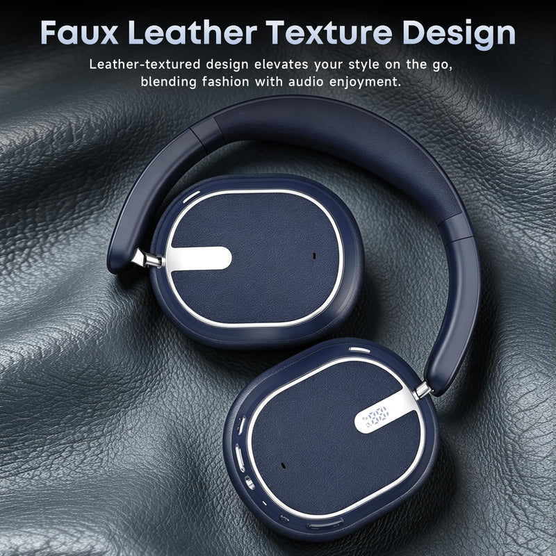 Hybrid Active Noise Cancelling Bluetooth Headphones Wireless Headphones | Over Ear, 120H Playtime, Hi-Res Audio, Deep Bass, Memory Foam Ear Cups for Home Office Travel Black，blue Blue