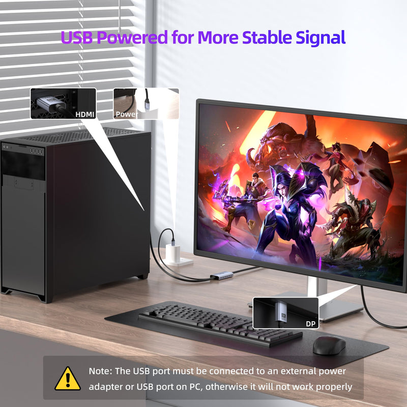 fairikabe 4K@144Hz HDMI 2.1 to DisplayPort 1.4 Cable Adapter 6FT | 4K@120Hz/8K Active HDMI Source to Display Port Monitor Cable 8K, Converter for Computer PC PS5 Xbox, Male to Male
