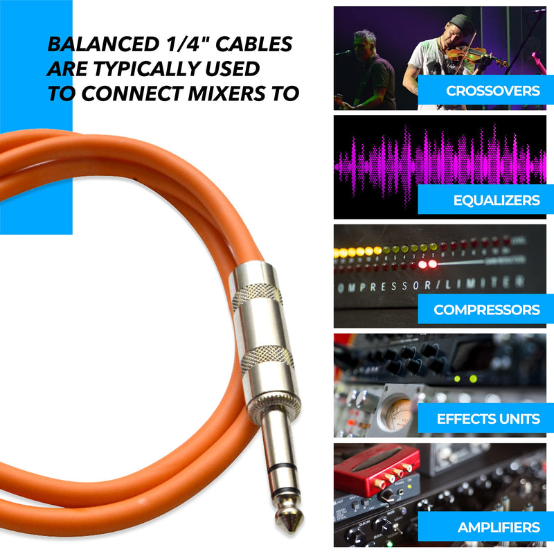[AUSTRALIA] - Seismic Audio Speakers ¼” to ¼” TRS Patch Cables, 2 Foot Patch Cables, Pack of 6, Multi Color 