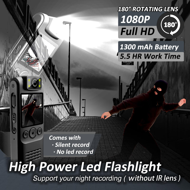 [AUSTRALIA] - Body Camera with Audio & Video Recording- 64GB 1080P HD Police Cop Cam for Outdoor Law Enforcement Guard Travel Hike Cameras- With 1.4 in-Screen Magnetic Lanyard Flashlight 6HR Battery Life Recorder 