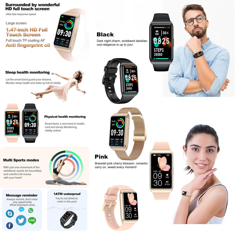 ZPIMY 1.47" AMOLED Smart Watch for Women, Mens Smartwatches,Fitness Tracker Smartwatch for Android iPhones, Digital Watches Step Counter, 2 Straps (Gold) Gold