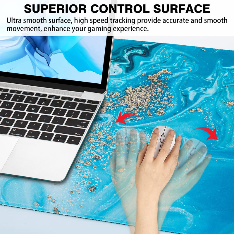 Large Mouse Pad, Marble Desk Mat, Canjoy 31.5" x 15.7" Extended Gaming Mouse Pad Waterproof Computer Keyboard Mousepads with Non-Slip Rubber Base for Work, Game, Office, Home Light Blue Gold Marble