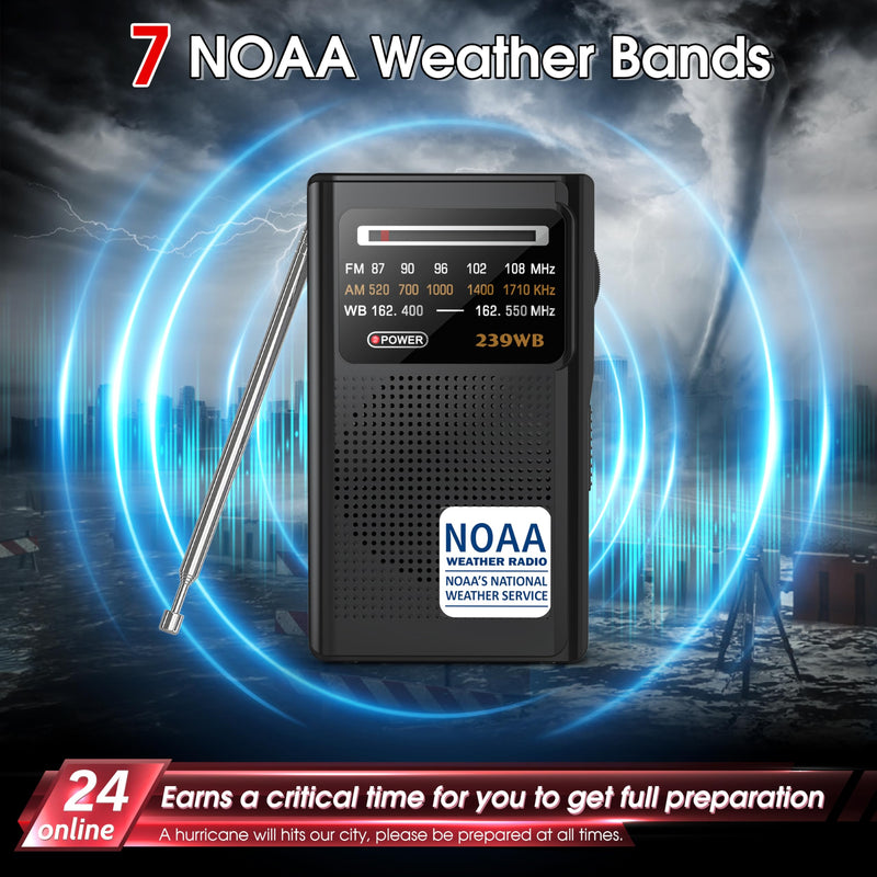 [AUSTRALIA] - Greadio NOAA Weather Radio, Stereo Earphone Jack,AM/FM Battery Operated Transistor Portable Radio with Best Reception,Powered by 2 AA Battery for Emergency,Hurricane,Running, Walking,Home(Black) Black 