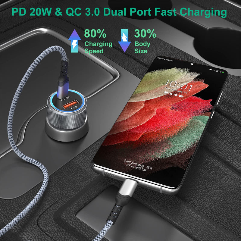 USB C Car Charger 10 Pack Dual 12V USB C & USB Car Charger Apdater Fast Charge PD&QC 3.0 Cigarette Lighter Plug