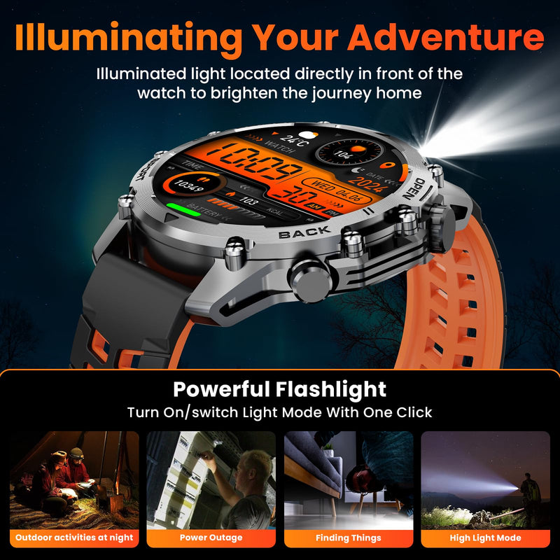 Hwagol Smart Watches for Men (Call/Notification),1.52''HD Military Smart Watch with Heart Rate/Sleep Monitor/Pedometer for Android and iOS,DIY Design Fitness Tracker,1 Pack with 2-Piece Look Set orange-blue