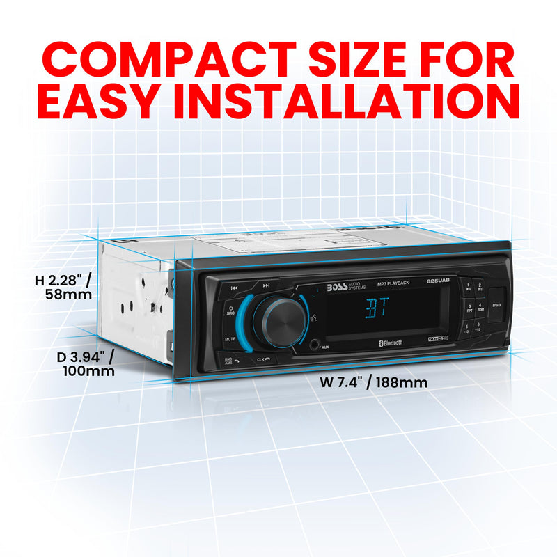 BOSS Audio Systems 625UAB Single DIN Bluetooth Car Stereo, AUX Input, USB 625UAB Detachable Face