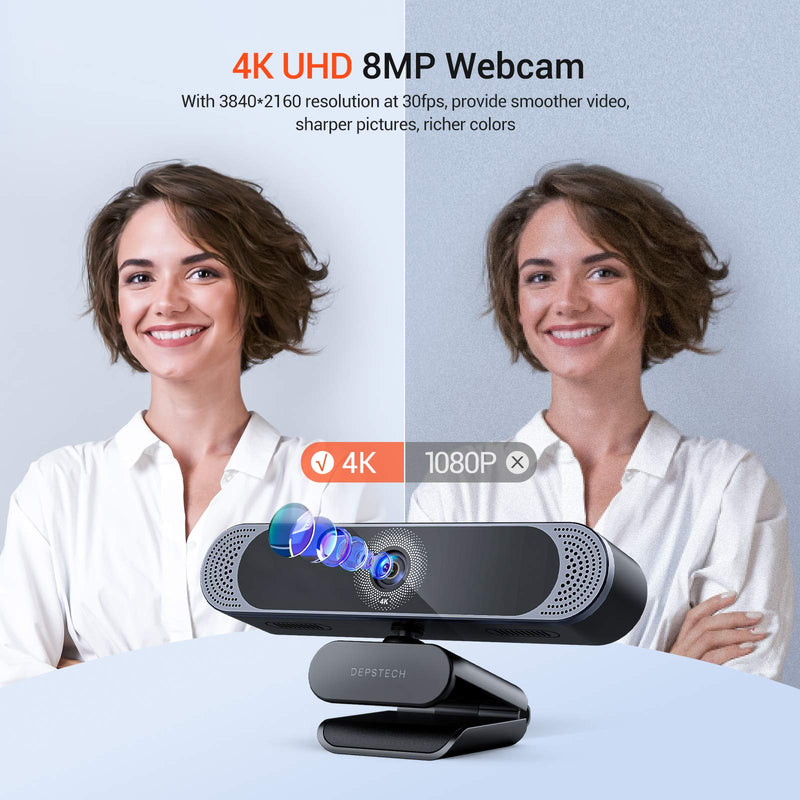 DEPSTECH 4K Webcam, DW49 HD 8MP Equipped with Sony Sensor Autofocus Webcam with Microphone, Privacy Cover, Plug Play USB Computer Web Camera for Pro Streaming/Online Teaching/Video Calling/Zoom/Skype | Privacy Cover, Plug Play USB Computer Web Camera f...