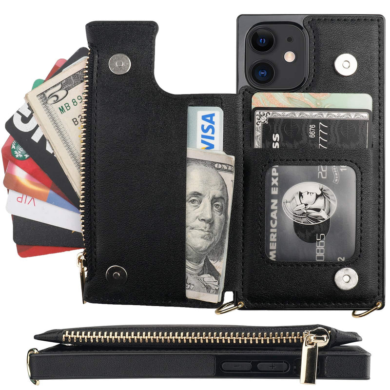 [AUSTRALIA] - Bocasal Crossbody Wallet Case for iPhone 12/12 Pro with Card Holder,Zipper Card Slot Protector Shockproof Purse Cover with Removable Cross Body Strap 6.1 Inch(Black) Black For iPhone 12/12 Pro 6.1 inch dispaly 