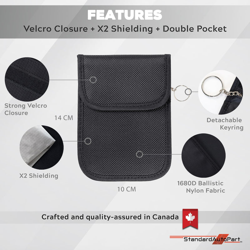 StandardAutoPart Signal Blocking Faraday Key Fob Case - Car Anti Theft Device Shields Against All Signal Types, Including RFID Blocking & Durable Faraday Bag (1) 1 Black