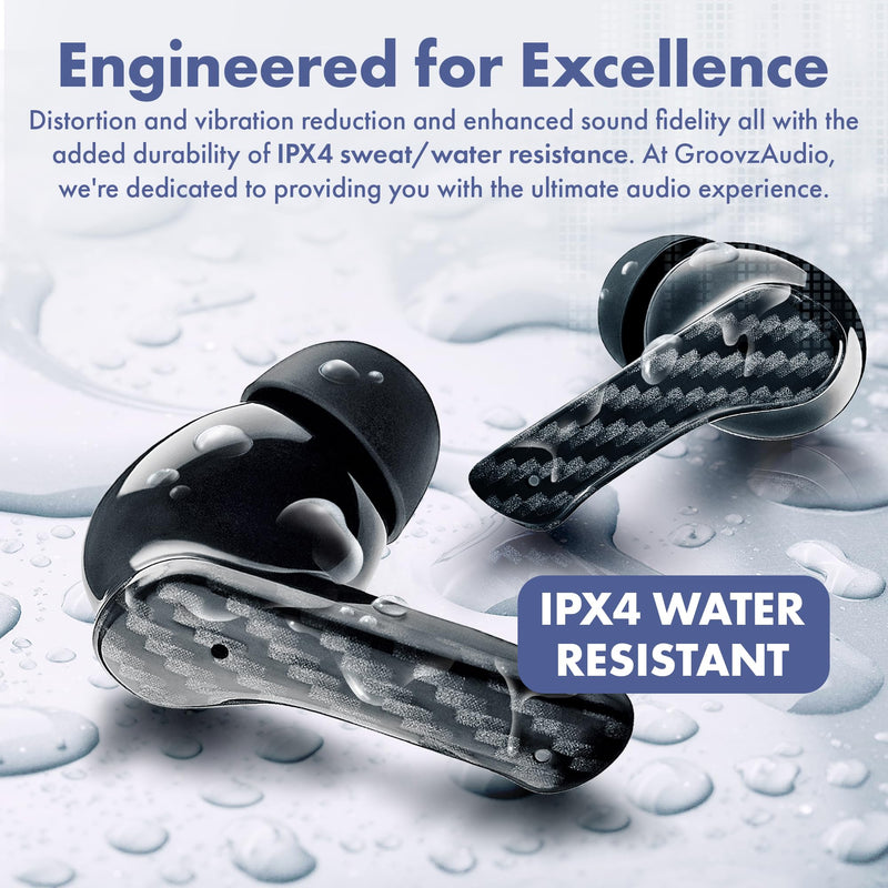 Groovz Plus True Wireless Earbuds with Wireless Charging Case - Designed in the USA - IPX4 Water Resistant Bluetooth Earbuds Compatible with Apple & Android - 46Hr Battery - Dual Microphone -Oil Slick