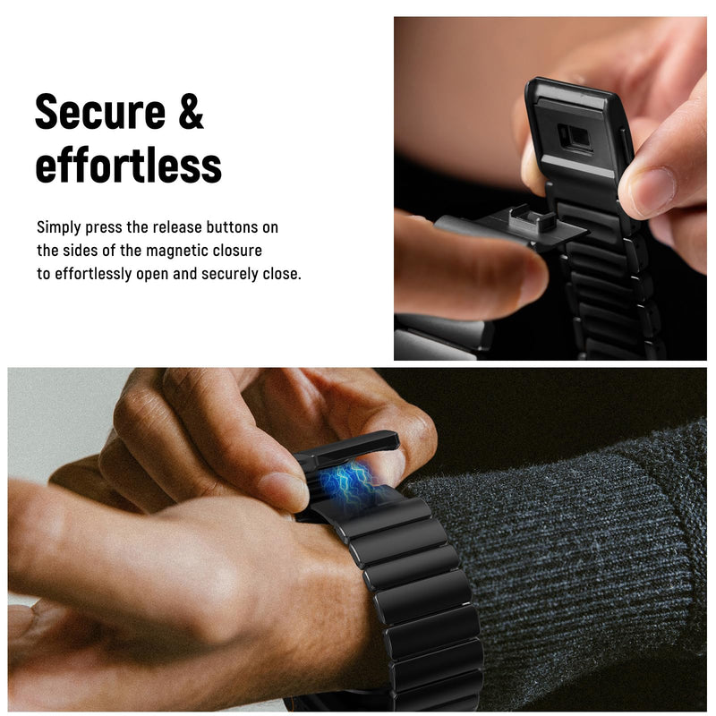 NewWays Stainless Steel & Silicone Hybrid Band for Apple Watch Ultra 3 2 (49mm) & Series 11 10 9 8 7 6 5 4 SE 46mm 45mm 44mm Link Bracelet Magnetic Clasp Sport Metal Strap for Men Black / Black 44mm/45mm/46mm/49mm/42mm(S3)