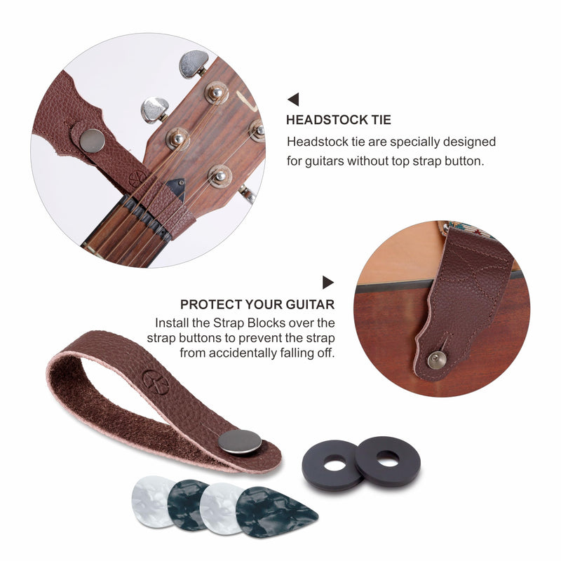 [AUSTRALIA] - Guitar Strap 2", Soft Woolen Knit, Cowhide Leather End, for Acoustic and Bass Electric Guitars, Free Button, 2 Strap Locks and 4 Guitar Picks Animated Flower-1 