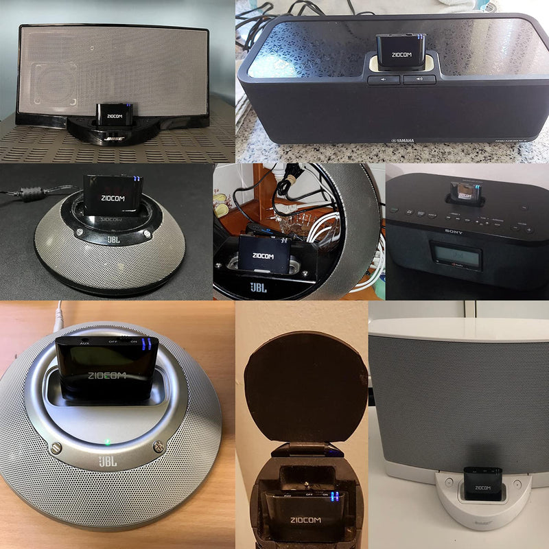 ZIOCOM 30 Pin Bluetooth Adapter Receiver for Bose iPod iPhone SoundDock and Other 30 pin Dock Speakers with 3.5mm Aux Cable(Not for Car and Motorcycles),Black