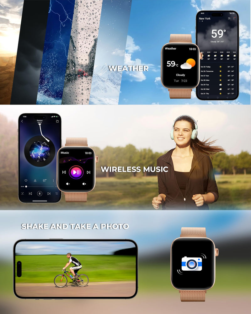 Smart Watch for Men/Women, 1.85" AMOLED Touchscreen, Make/Answer Calls, Fitness Tracker with Heart Rate, Blood Oxygen, Sport Modes, Waterproof Watches Compatible with Android & iPhone(4 Watch Bands) Rose Gold