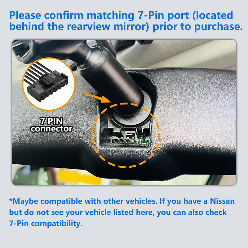 Dashcam Power Adapter 7 Pin Custom for Chevy, Ford, Honda, Lexus, Mitsubishi, Nissan, Toyota and more, Hide The Wires,GPS Radar Mirror Camera Dash Cam Adapter Cable, Connects to Rearview Mirror 7-pin