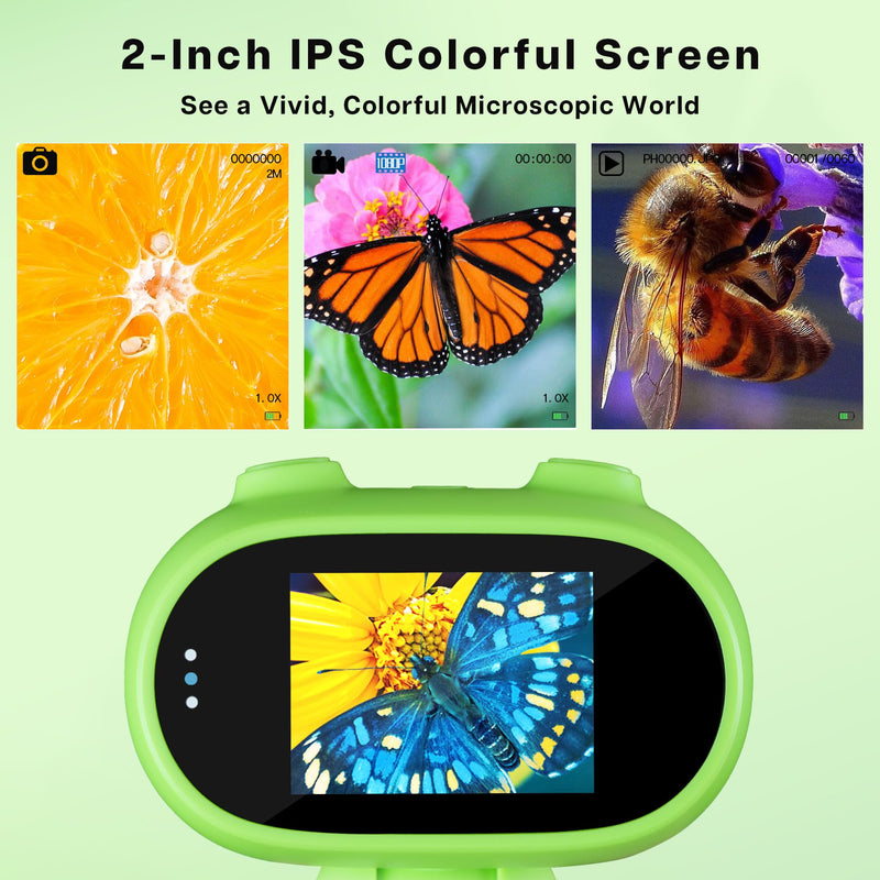[AUSTRALIA] - GreenPeek Microscope for Kids with 2" Screen 1000x Portable Pocket Digital Kids Mini Scope, 16GB Card, Kids Educational Science Kit, Gift for Kids 4-12 (Light Green) Light Green 