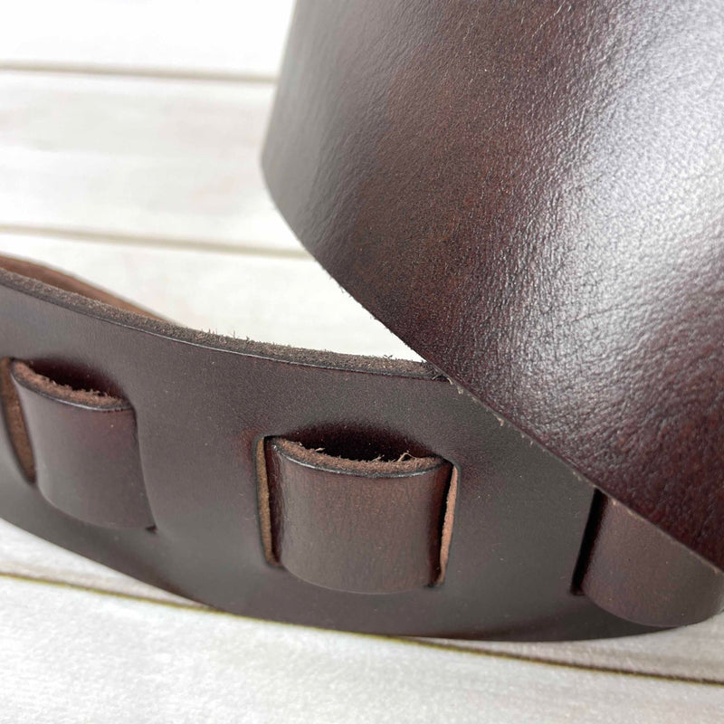 Walker & Williams S-05 Dark Walnut Brown Full Grain Extra Thick Soft Italian Leather Rugged Finish Guitar Strap
