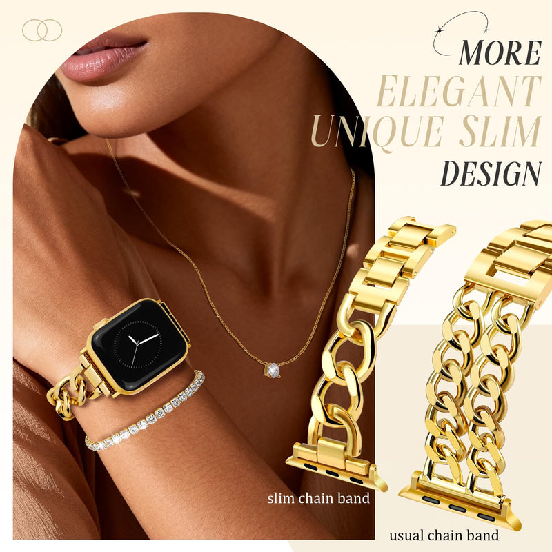 MOINSPIRE 18K Gold Bracelets Set for Women and Slim Band and 3Pcs Diamond Jewelry Set Bundle Compatible with Apple Watch 38mm 40mm 41mm 42mm 44mm 46mm 45mm 49mm for iWatch Series 11/10/9/8/7/6/5/4/3/