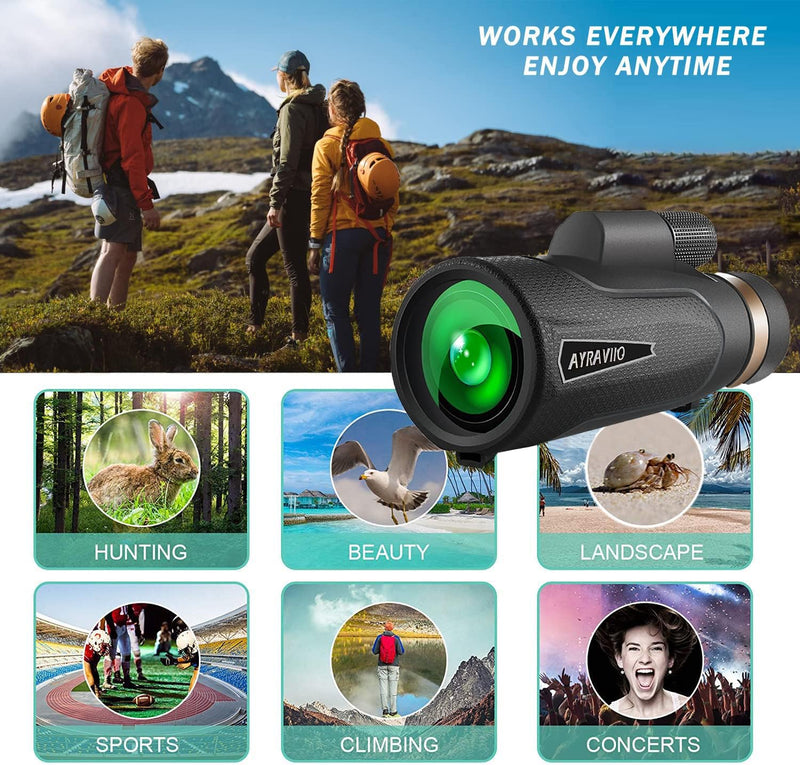 12×60 Monocular Telescope with Smartphone Holder & Upgraded Tripod, High Powered SMC & BAK4 Scope, Birthday Gifts for Men Dad Him Husband Teen, White Elephant Gift, Outdoors Survival Hiking Gear