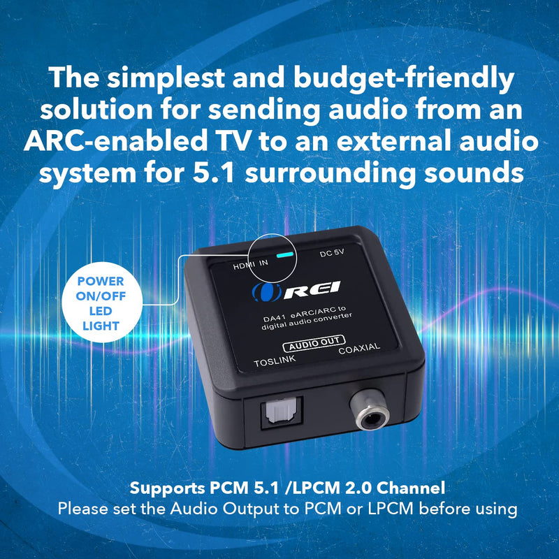 [AUSTRALIA] - OREI eARC/ARC HDMI to Optical/Coaxial Audio Extractor, - Supports Dolby 5.1 Channel, DTS 5.1, LPCM 2.0 Channel HDTV Soundbar Speaker Amplifier (DA41) eARC/ARC to Optical/Digital Audio 