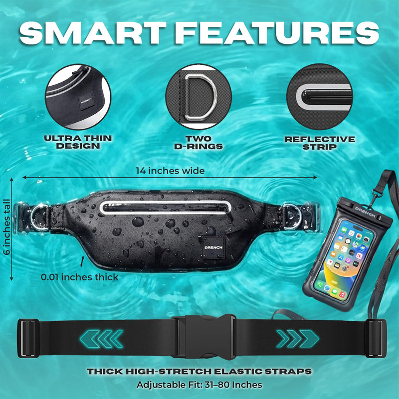 DRENCH Waterproof Fanny Pack with Floating Phone Pouch, IPX8 Submersible Waist Pack Dry Bag for Swimming, Snorkeling, Kayaking & SUP, Waterproof Belt Bag for Beach, Travel & Water Sports