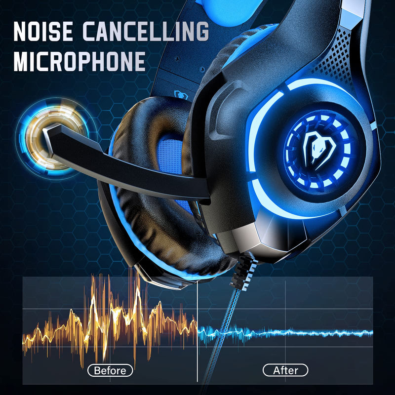 7.1 Gaming Headset for PC, Computer Gaming Headphones with Noise Cancelling Mic/Microphone, PC Gaming Headset with LED Lights for PC, PS4/PS5 Console, Laptop