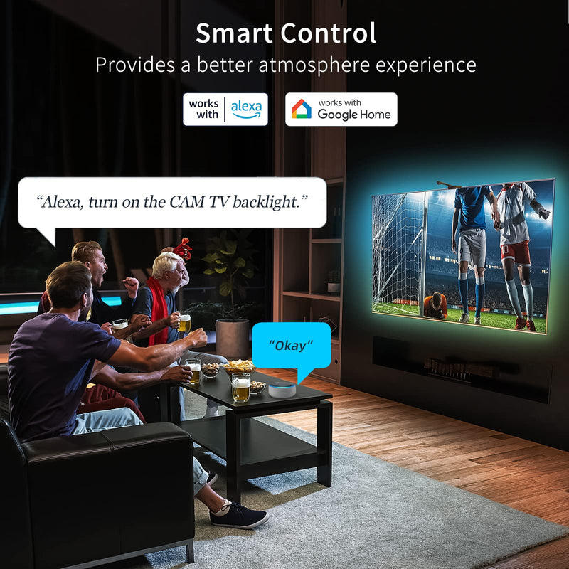 Smart LED Backlight with Camera for 55-65 inch Screens, 12.5ft LED Strip Lights Sync to Screen & Music, Color Changing Lights Work with Alexa & Google Assistant, App Control for 55-65 inch TVs