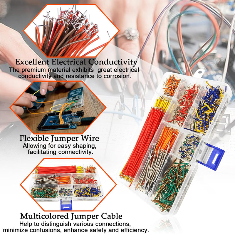 Pack of 840 Breadboard Jumper Wire, 14 Lengths Flexible Jumper Wires Breadboard, Electronic U-Shape Breadboard Jumper 2-125 mm, Multicoloured Jumper Cable Wires with Plastic Box for Circuit Soldering