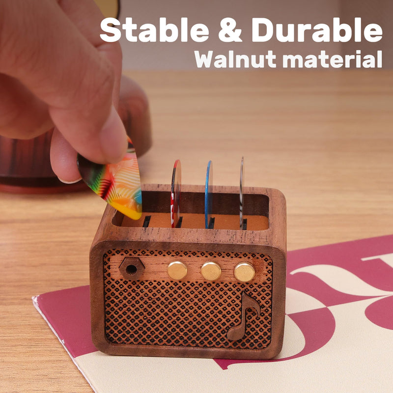 Guitar Pick Holder, Walnut Wood Electric Guitar Amp Styled Pick Holder for Picks Storage and Display, Gift for Guitar Players Guitarists Style Walnut