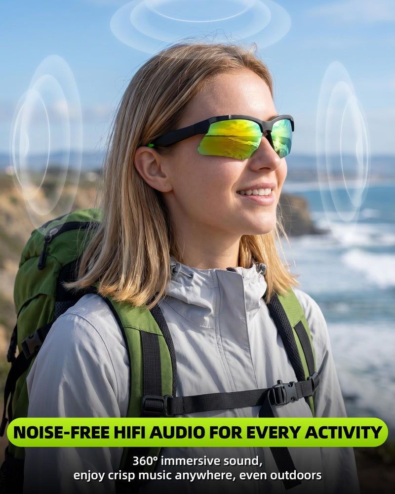 Bluetooth Smart Glasses for Sports, Polarized UV400 Sports Sunglasses | Bluetooth Open Ear Audio with Touch Control, AI Assistant, IPX6 Waterproof Sports Glasses for Biking Running