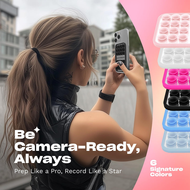 OCTOBUDDY Mirror - OG Suction Cup Phone Mount - White | Silicone Suction Grip Mobile Holder with Built-In Mirror - Hands-Free Selfies and Videos - Content Creator Accesory