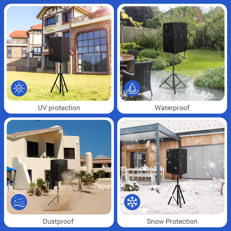 [AUSTRALIA] - Speaker Cover for 15 Inch PA/DJ Powered Speaker Mounted on Stand, Outdoor Speaker Covers UV Protection Water Resistant Dustproof 600D Oxford Cloth(Black) 