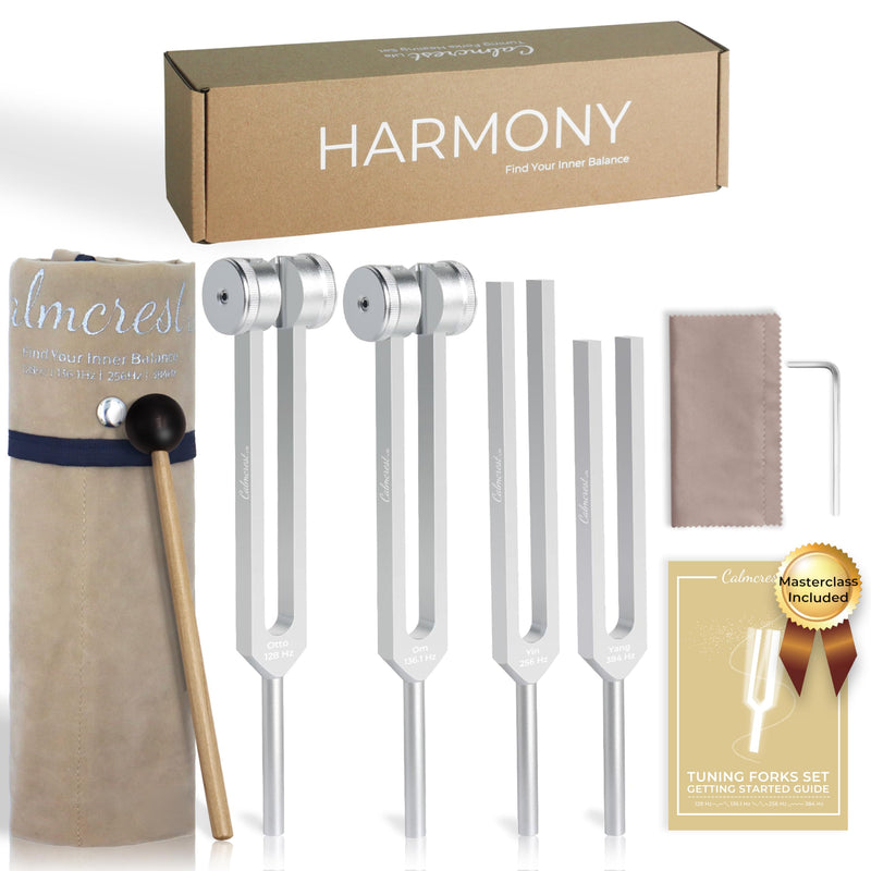 Tuning Forks for Healing Set (128Hz, 136.1Hz, 256Hz, 384Hz) - Weighted & Unweighted Tuning Forks with a Rubber Mallet - Chakra Sound Therapy Instruments with a Bag, Healing Gifts for Women & Men (10) 10