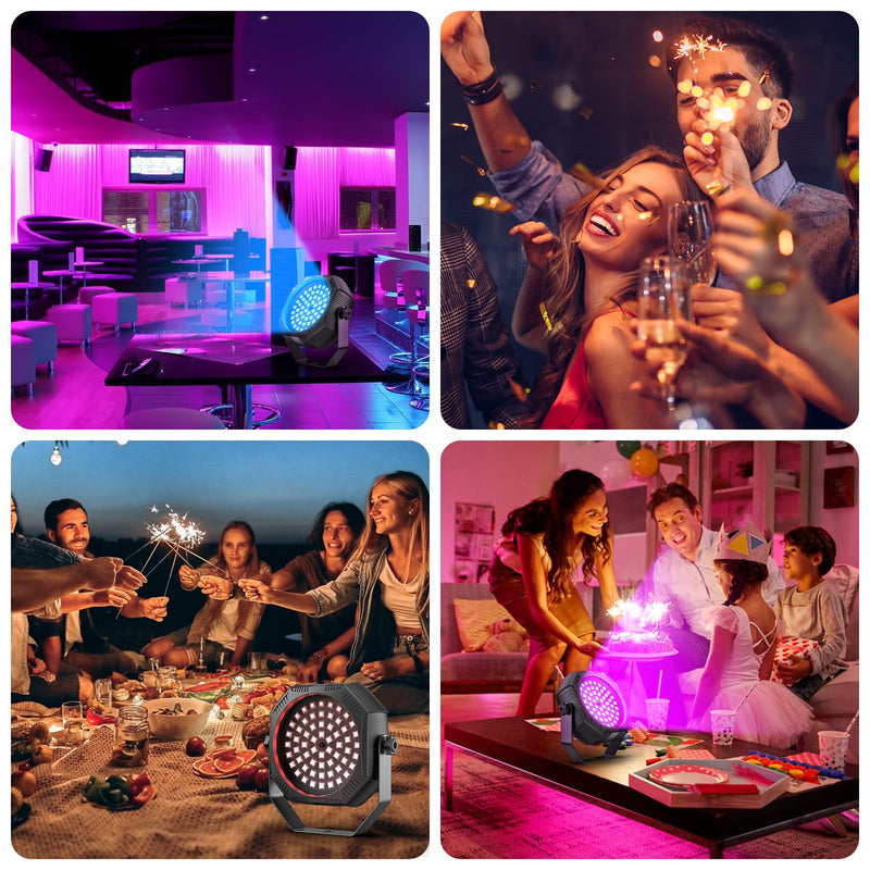 Rechargeable Strobe Light, 60 LED RGB Mini Flashing Light, 30W Battery Powered Strobe with Remote & Sound- Activated Control Mode, Par Can for Party Home Halloween Bars, 2 Pack