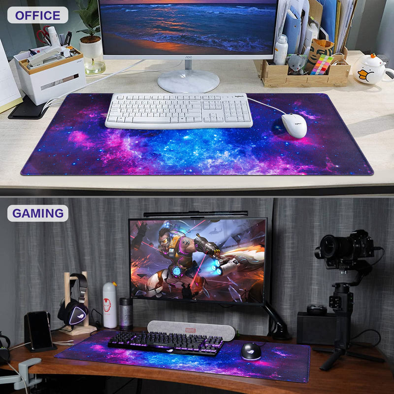 Gaming Mouse Pad, Canjoy Extended Mouse Pad, 31.5x15.7inch XXL Large Big Computer Keyboard Mouse Mat Desk Pad with Non-Slip Base and Stitched Edge for Home Office Gaming Work, Galaxy Print Blue-Galaxy