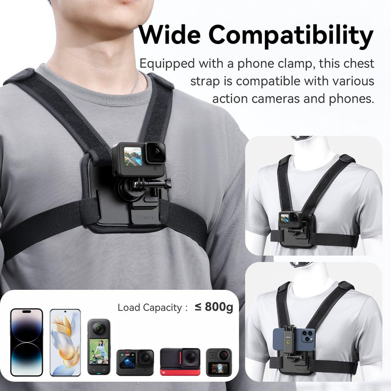 ULANZI CM028 Adjustable Chest Mount Harness w Vertical/Horizontal Switching for GoPro DJI Insta360 Action Cameras - Phone POV Chest Strap Mount Harness for iPhone Samsung Cameras Body Mount