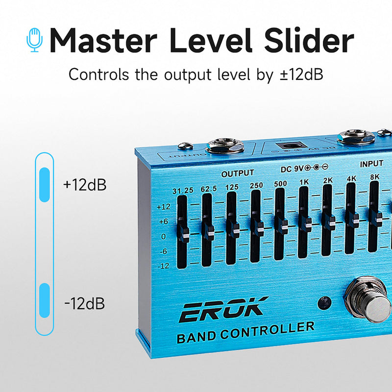 EROK EQ Pedal,10-Band Equalizer,(31.25Hz–16kHz) with ±12dB Gain/Attenuation for Each Band,for Electric Guitar Bass Eq Pedal,with Independent Controller Button