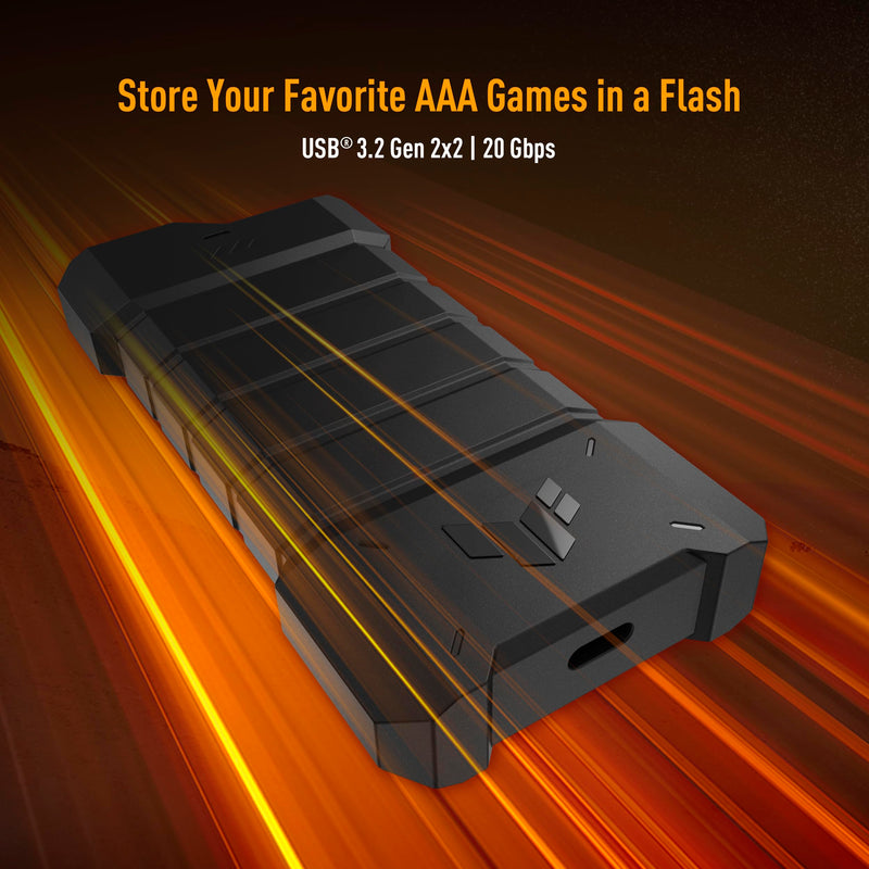 ASUS TUF Gaming A2, USB-C 3.2 Gen 2x2 SSD Enclosure, Dual M.2 NVMe PCIe and SATA, MIL-STD-810H Drop Resistance, IP68 Water and dust Resistance, Aluminum Alloy Chassis, 1 Year Warranty Enclosure only TUF A2|up to 20Gbps