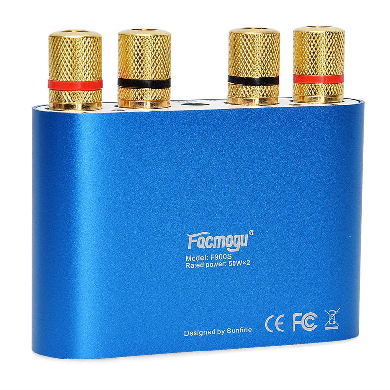 Facmogu F900 2 CH Bluetooth Amplifier 100W with Power Supply Adapter DC 12V 5A, 50W + 50W BT 5.0 Mini Wireless Audio Power AMP for Home HiFi Stereo Speaker Blue