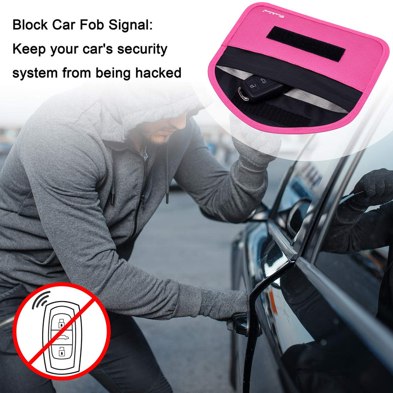 Signal Blocking Bag, 2 Pack RFID Faraday Bag Shield Pouch Cage Box Wallet Case for Cell Phone and Car Key FOB, Privacy Protection, Anti-Hacking - Black & Hot Pink