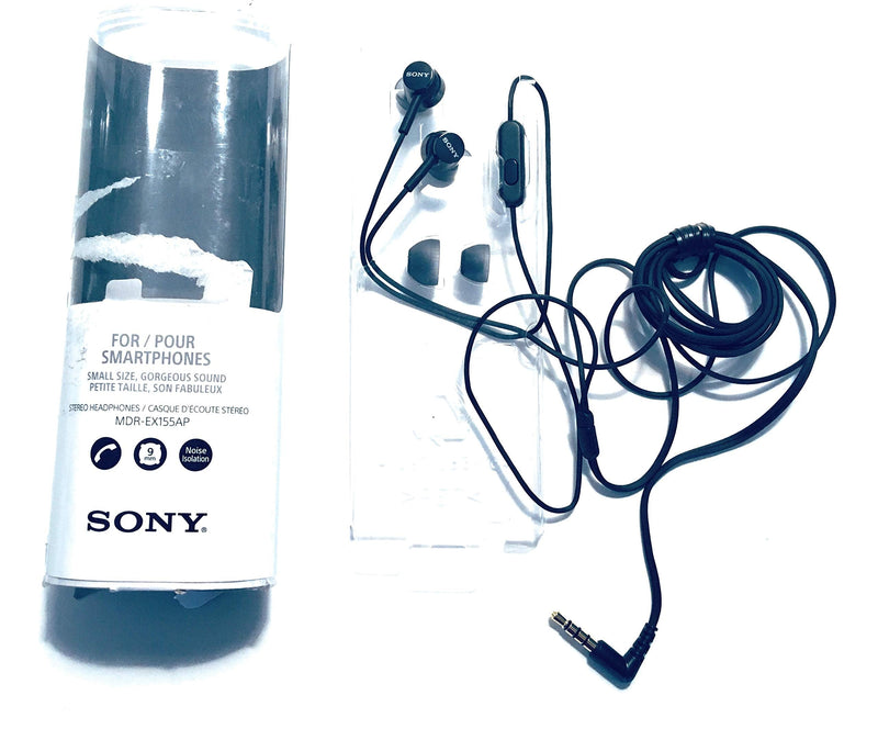 Sony MDREX155AP in-Ear Earbud Headphones/Headset with mic for Phone Call,Black (MDR-EX155AP/B),(Pack of 2) Black 2 Count