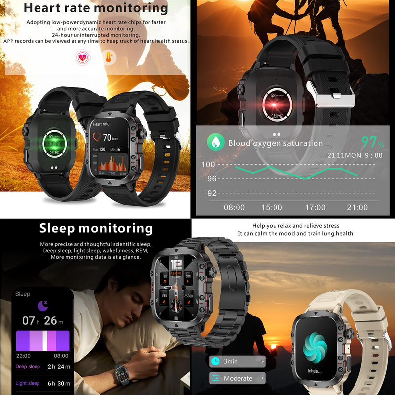 Smart Watches for Men(Answer/Make Call) , 1.96" HD Fitness Tracker Watch with Blood Pressure/Heart Rate Monitor, 3ATM Waterproof Fitness Watch for Men, Smart Watch for Android/iOS Phones (Brown) Brown