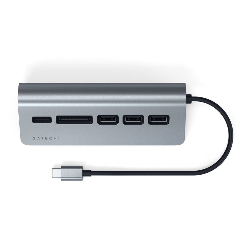 Satechi USB-C Combo Hub for Desktop - USB-A 3.0 Data Ports & Micro/SD Card Readers - Compatible with Apple Studio Display, 2021 iMac M1, 2019/2017 iMac, 2020 MacBook Pro/ Air M1(Space Gray) Space Gray