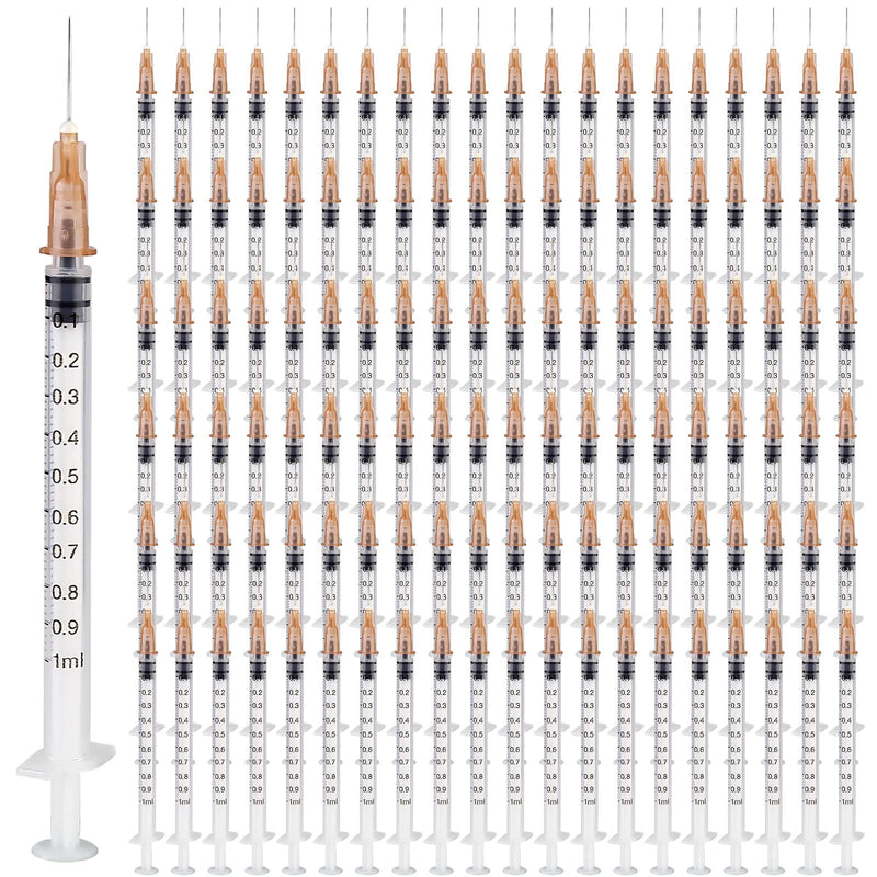 100 Pieces Syringes, Vegena 1 ml Syringe Set, Plastic Tube Syringes with Needle, Disposable Syringes, Small Dosing Syringe, Liquid Syringe, Independent Seal Packaging, Disposable Syringes