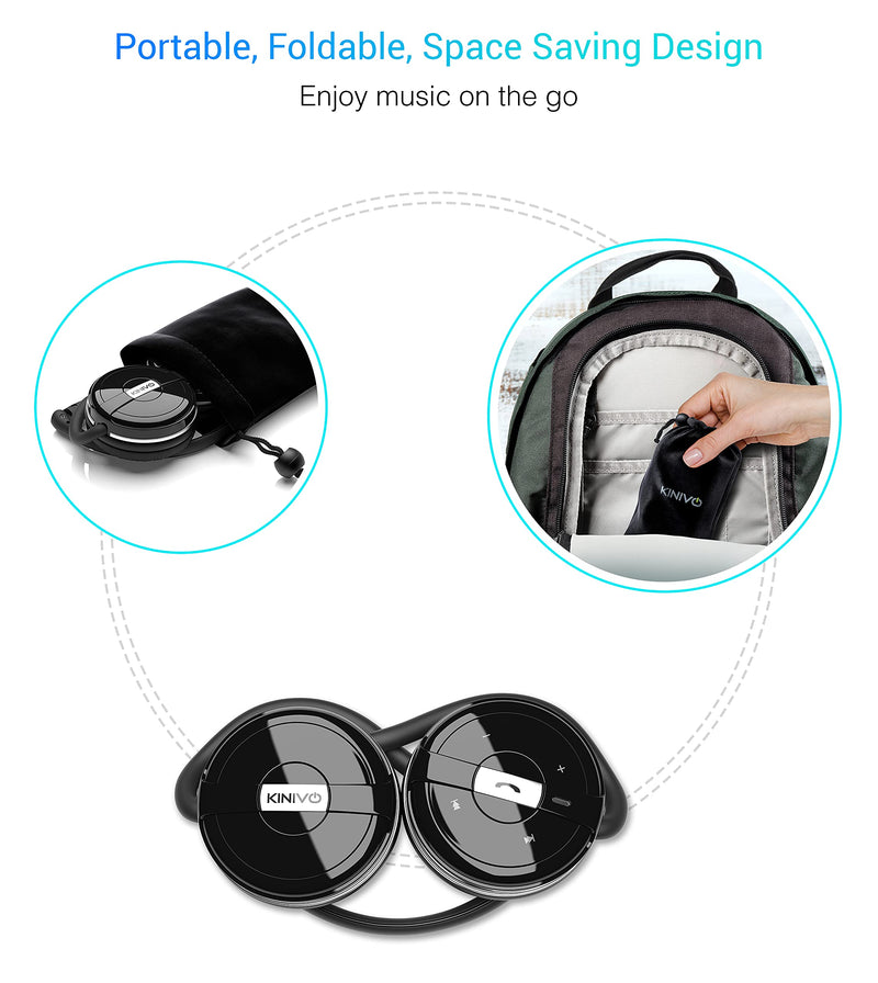Kinivo BTH240 Bluetooth Headphones On-Ear, Wireless Music, Calling, Mic | Sports Running Headphones (Hands-Free Calling, Built-in Mic, Foldable, Travel Bag) Bluetooth Headset for running gym workout