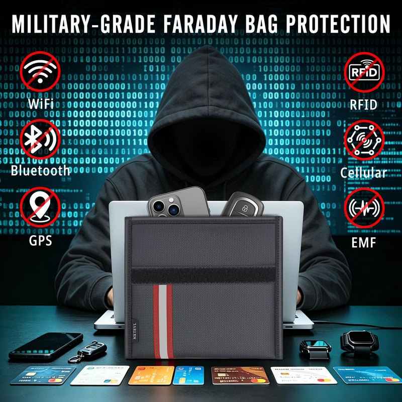 Faraday Bag RFID Signal Blocking Pouch, Military-Grade Anti-Tracking Fireproof Waterproof Pouch for Phone Car Key Credit Card Red