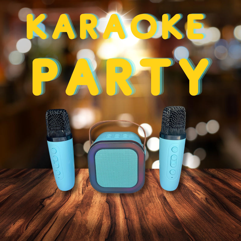 Mini Karaoke Machine with Two Microphones (Blue) Blue