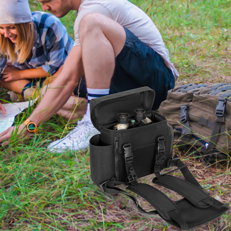 CURMIO Binocular Harness Chest Pack, Binos Case with Adjustable Strap for Bird Watching, Hiking and Shooting, Black(Bag Only)