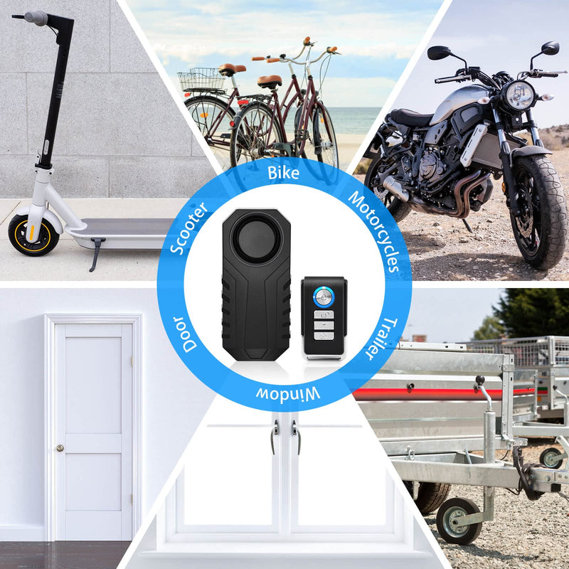 Wireless Bike Alarm with Remote, Anti-Theft Bicycle Motorcycle Alarm Wireless Security Vibration Motion Sensor Alarm, IP65 Waterproof Super Loud 113dB Alarm (2 Set) 2PK Bike Alarm